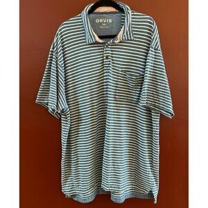 Orvis Men's Blue White Striped Long Short Sleeve Striped Short Sleeve Shirt